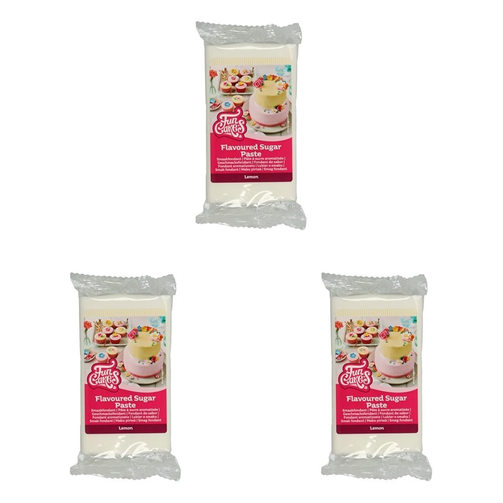 FunCakes Fondant Sabor Limón: Delicioso sabor, textura suave, fácil de untar, fondant enrollado, perfecto para tartas, cupcakes y galletas. Halal, kosher y sin gluten. 250 g (pack de 3) Naty Shop azúcar en pasta 250 G (pack de 3) Limón