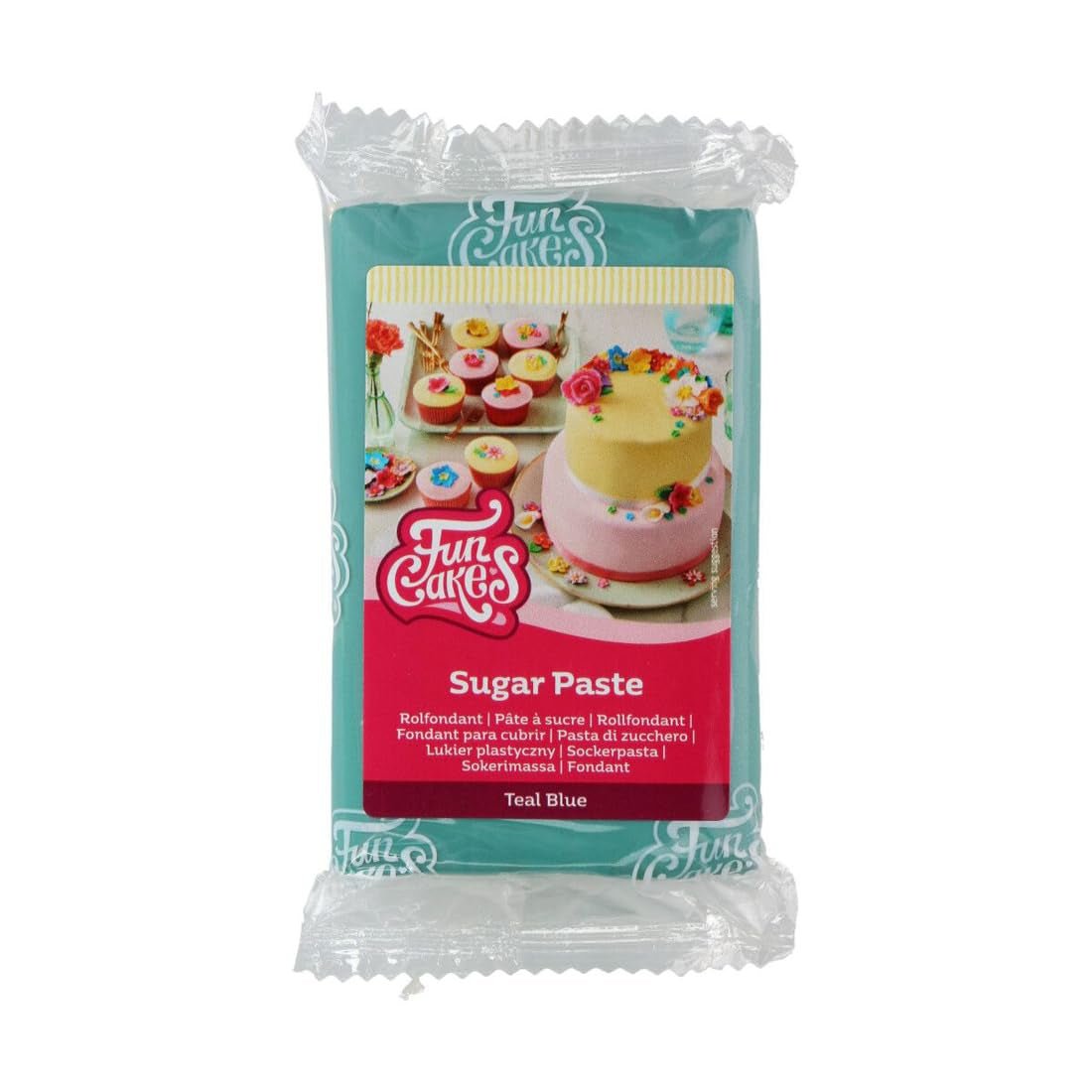 FunCakes Fondant enrollado azul verdoso Fácil de usar Suave Flexible Suave y flexible Perfecto para decoración de pasteles Halal Kosher Sin gluten Paquete de 250 g Pasta de azúcar Título predeterminado de la tienda Naty