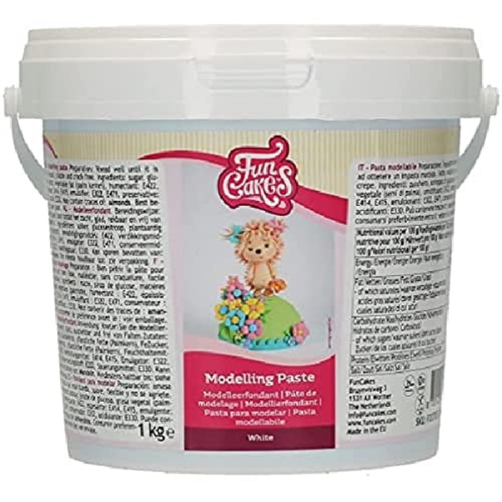 Pasta para Modelar FunCakes Blanca: Perfecta para modelar figuras, tapas de tartas y volantes. Fuerte, suave y flexible. Halal, kosher y sin gluten. 1 kg. Naty Shop pasta de azúcar 1000 gramos