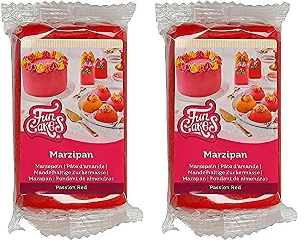 FunCakes Pasta de Azúcar de Almendras (Mazapán Holandés) Rojo Pasión: fácil de usar y suave, perfecta para decorar tartas, halal, kosher y sin gluten. 250 gramos. (pack de 2) Naty Shop pasta de azúcar 250 G (pack de 2)