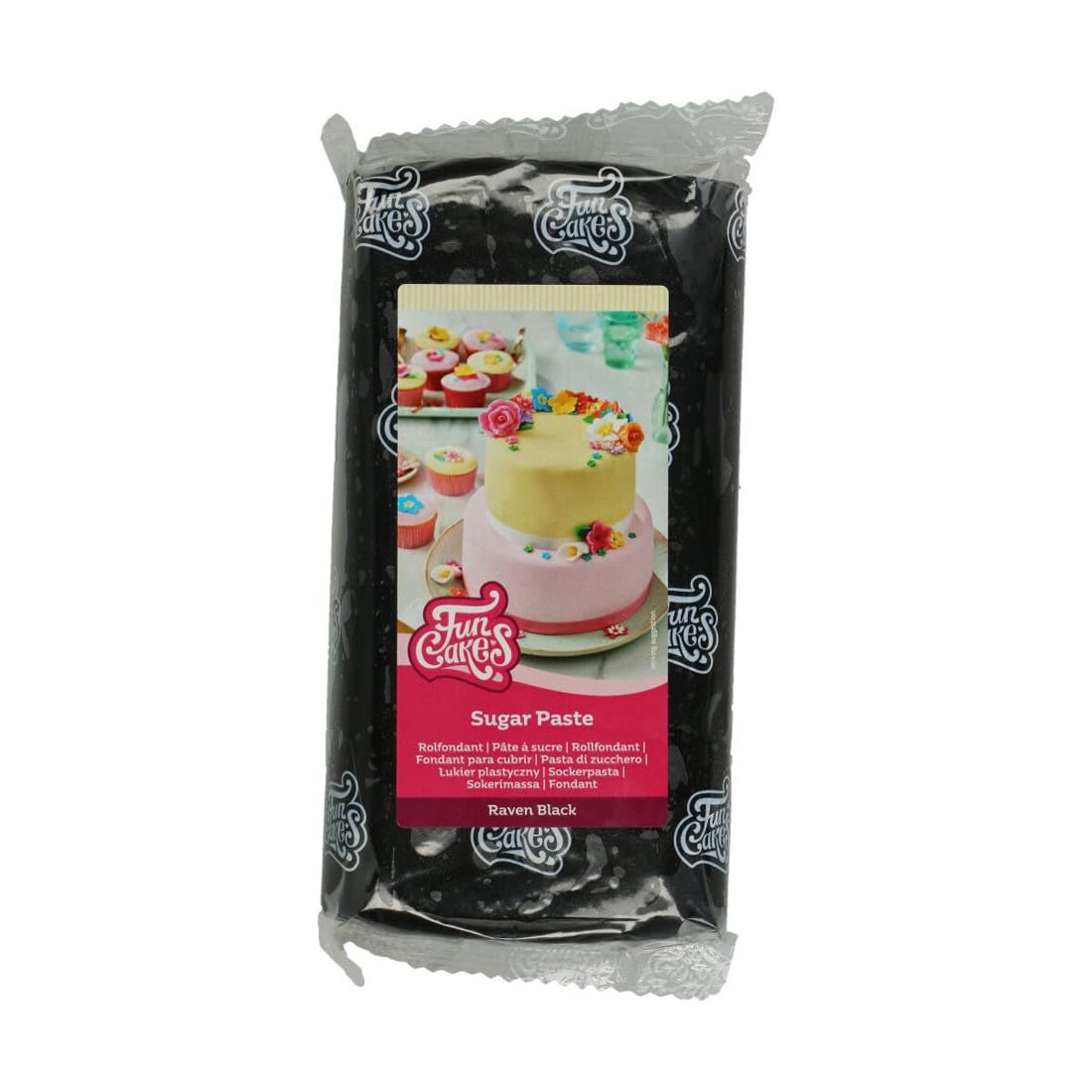 FunCakes Raven Black Rolled Fondant: Fácil de usar, liso, flexible, suave y maleable, perfecto para decoración de tartas, halal, kosher y sin gluten. 1 kg (pack de 2) Naty Shop Cuervo pasta de azúcar negra 1 kg