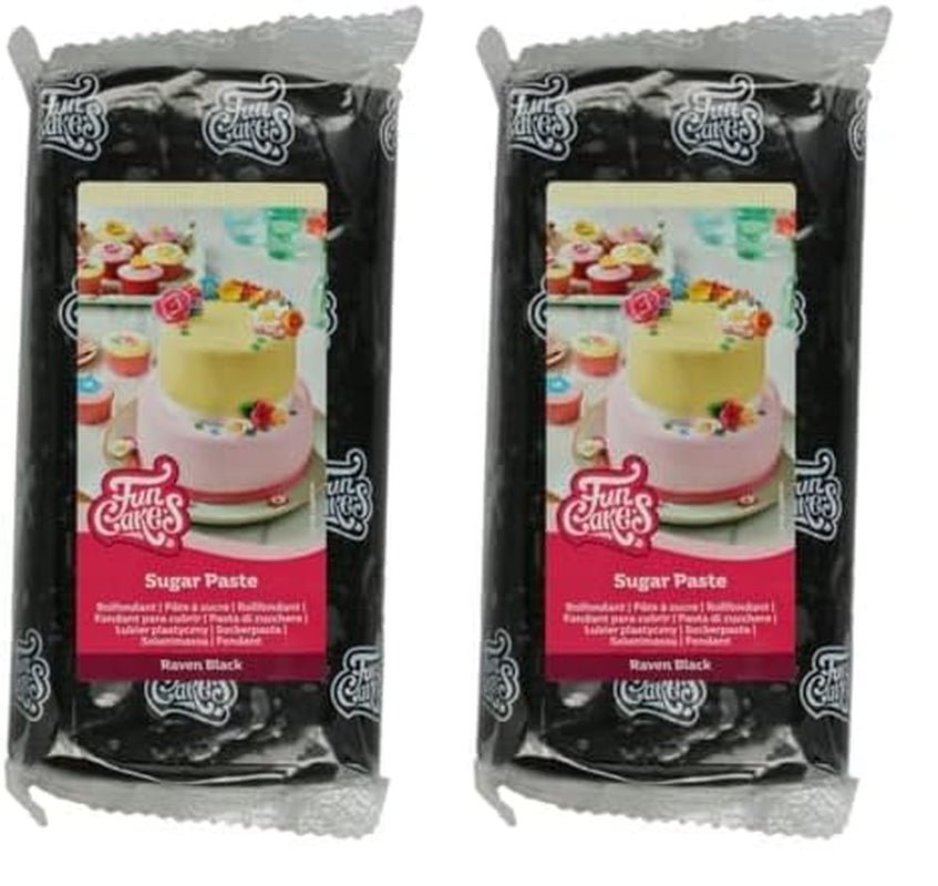 FunCakes Raven Black Rolled Fondant: Fácil de usar, liso, flexible, suave y maleable, perfecto para decoración de tartas, halal, kosher y sin gluten. 1 kg (pack de 2) Naty Shop Raven azúcar en pasta negra 1 kg (pack de 2)
