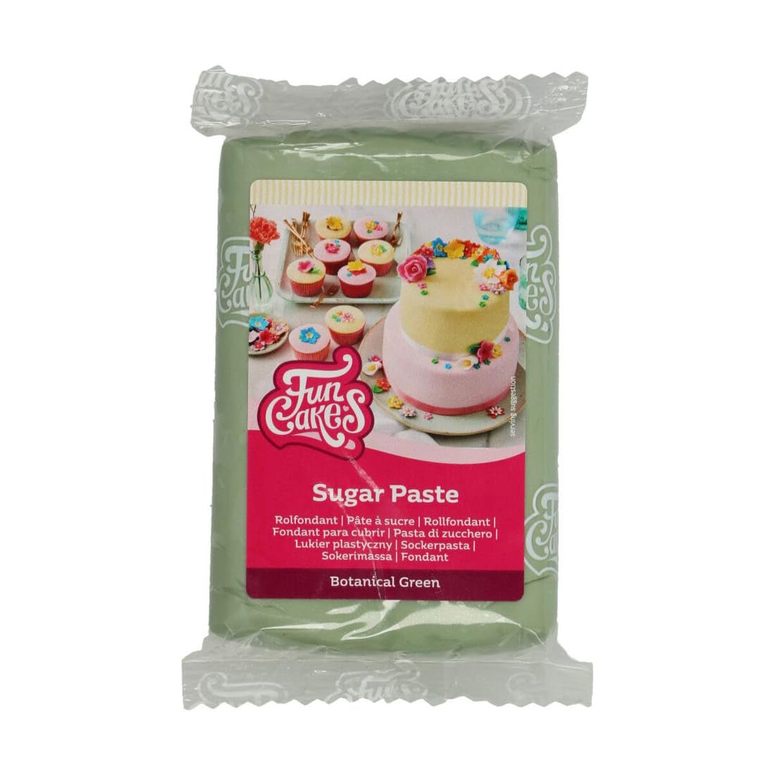 FunCakes roll fondant Botánico Verde: Fácil de usar, liso, flexible, suave y maleable, perfecto para decorar tartas, halal, kosher y sin gluten, 250g Naty Shop Pasta de Azúcar Botánico Verde 250G