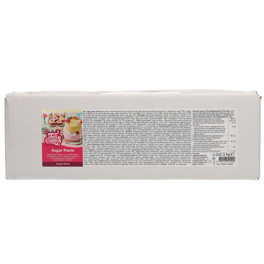 FunCakes Rollo Fondant Blanco Brillante: Fácil de usar, liso, flexible, suave y maleable, perfecto para decorar tartas, halal, kosher y sin gluten. 5 kg (2 × 2,5 kg) Naty Shop Título predeterminado pasta de azúcar