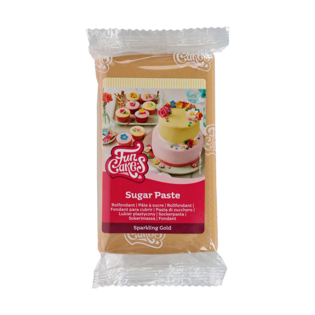FunCakes Sparkling Gold Rolled Fondant: Fácil de usar, liso, flexible, suave y maleable, perfecto para decoración de tartas, halal, kosher y sin gluten. 250 g de pasta de azúcar Naty Shop Default Title