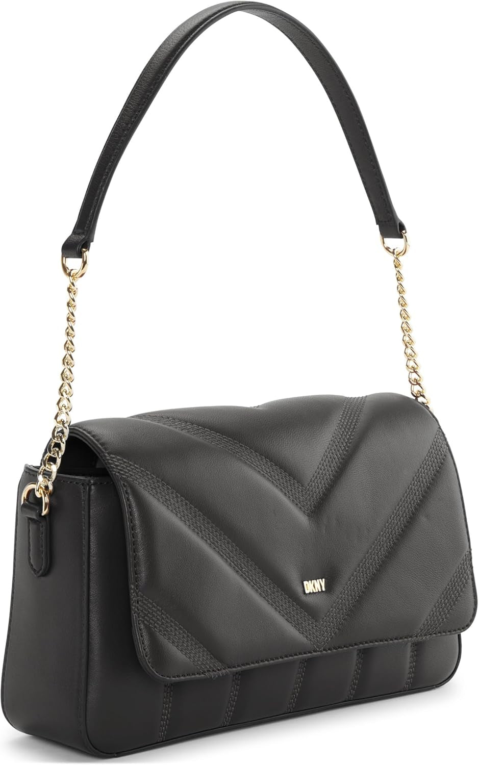 DKNY Bolso De Hombro Con Solapa Para Mujer, Negro/Amarillo Naty Shop Bags