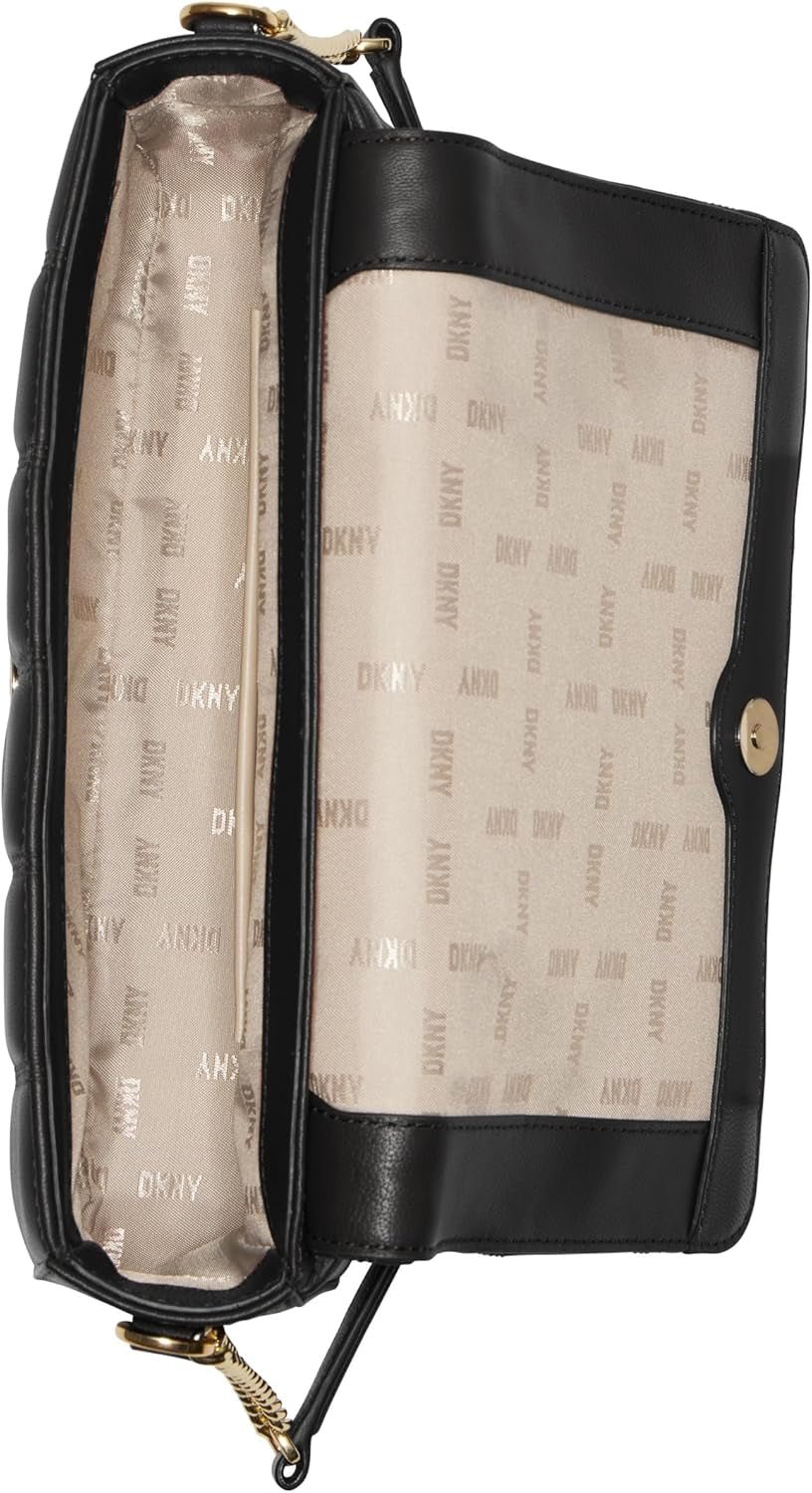 DKNY Bolso De Hombro Con Solapa Para Mujer, Negro/Amarillo Naty Shop Bags