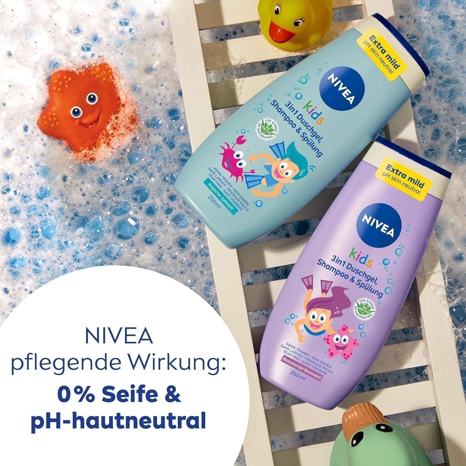 Gel de ducha, champú y acondicionador NIVEA KIDS 3en1, cuidado y limpieza para niños con mágico aroma a manzana, cuidado extra suave para el cabello y la piel de los niños sin jabón (250 ml) Infantil - Baño y Cuidado de la piel Naty Shop