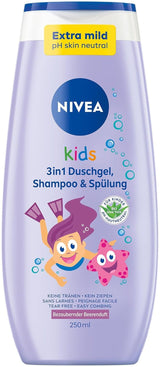 Gel de ducha, champú y acondicionador NIVEA KIDS 3en1, cuidado y limpieza para niños con mágico aroma a manzana, cuidado extra suave y sin jabón para el cabello y la piel de los niños (250 ml) Infantil - Baño y Cuidado de la piel Naty Shop 250ml