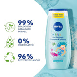 Gel de ducha, champú y acondicionador NIVEA KIDS 3en1, cuidado y limpieza para niños con mágico aroma a manzana, cuidado extra suave para el cabello y la piel de los niños sin jabón (250 ml) Infantil - Baño y Cuidado de la piel Naty Shop