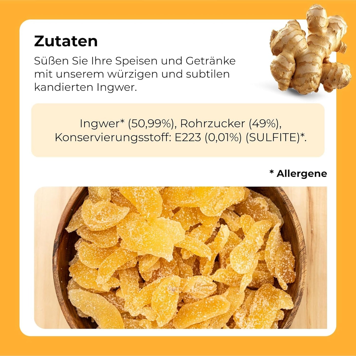 Jengibre confitado en trozos 1 kg | Frutos secos deshidratados Rodajas de jengibre glaseadas | Jengibre confitado en rodajas | Hojas secas endulzadas | IDEAL para recetas | Vegetarianos y veganos. Naty Shop productos deshidratados
