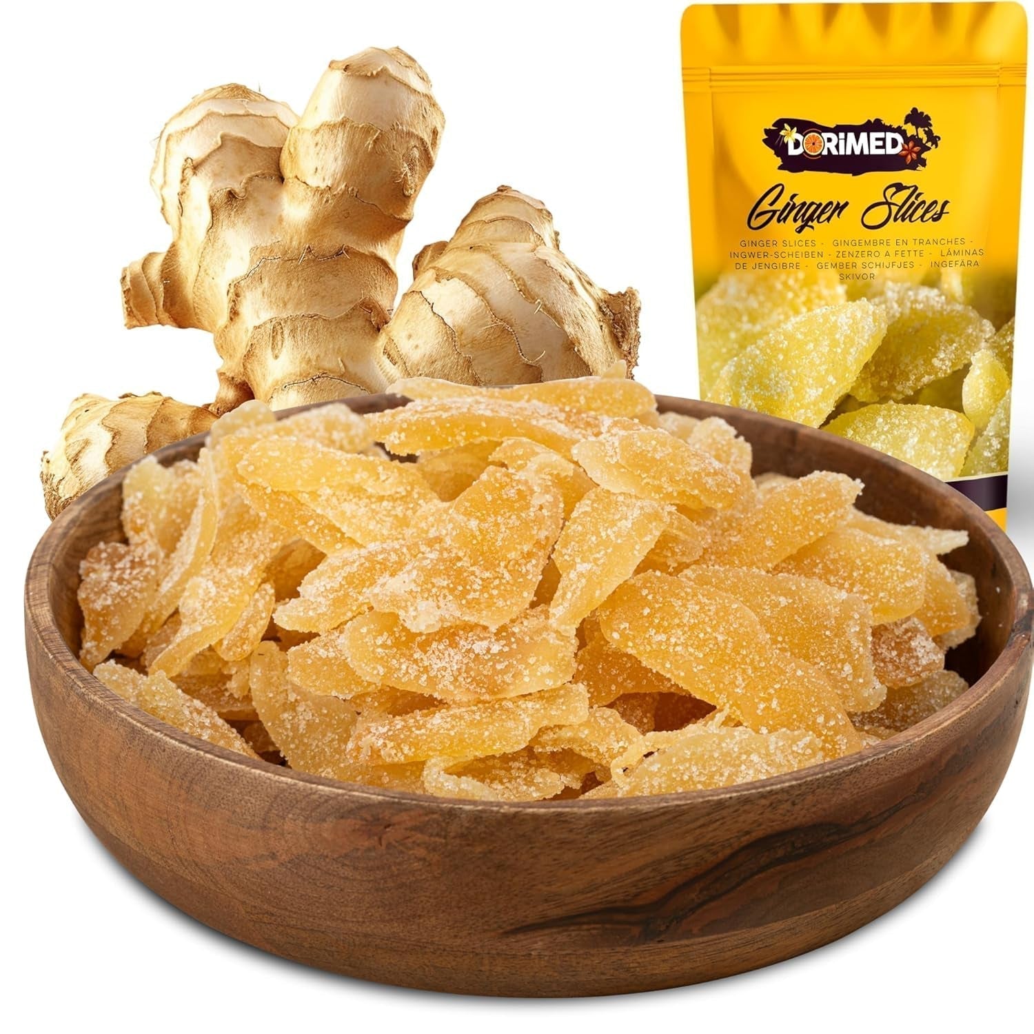 Jengibre confitado en trozos 1 kg | Frutos secos deshidratados Rodajas de jengibre glaseadas | Jengibre confitado en rodajas | Hojas secas endulzadas | IDEAL para recetas | Vegetarianos y veganos. Productos deshidratados Naty Shop Título predeterminado