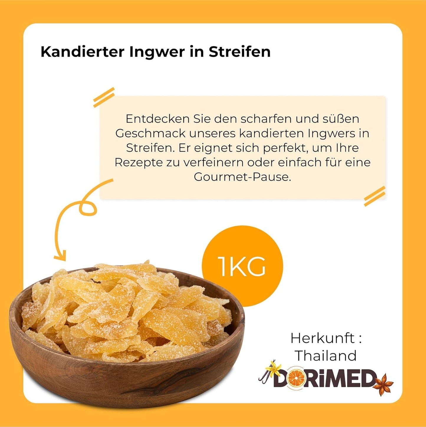 Jengibre confitado en trozos 1 kg | Frutos secos deshidratados Rodajas de jengibre glaseadas | Jengibre confitado en rodajas | Hojas secas endulzadas | IDEAL para recetas | Vegetarianos y veganos. Naty Shop productos deshidratados