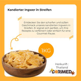 Jengibre confitado en trozos 1 kg | Frutos secos deshidratados Rodajas de jengibre glaseadas | Jengibre confitado en rodajas | Hojas secas endulzadas | IDEAL para recetas | Vegetarianos y veganos. Naty Shop productos deshidratados