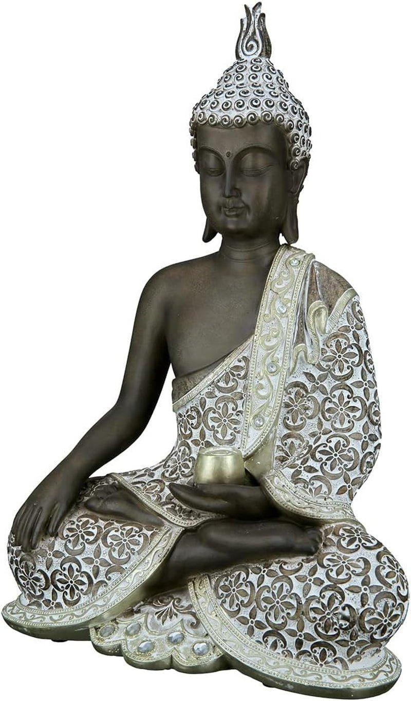 GILDE Escultura decorativa Buda sentado - Meditación - marrón/blanco - Altura 29 cm Estatuillas y esculturas Naty Shop Marrón Alto 35 cm