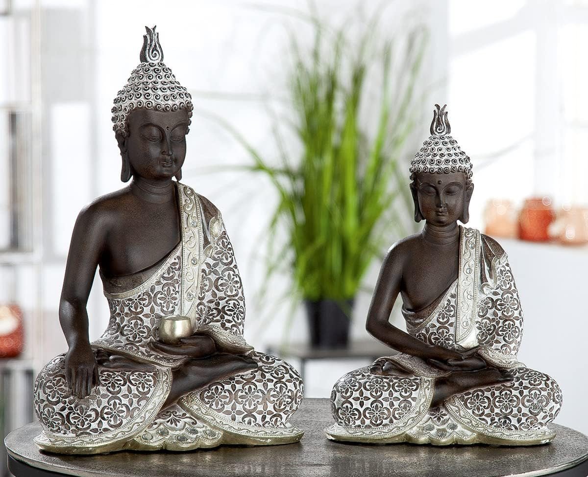 GILDE Escultura decorativa Buda sentado - Meditación - marrón/blanco - Altura 29 cm Estatuillas y esculturas Naty Shop