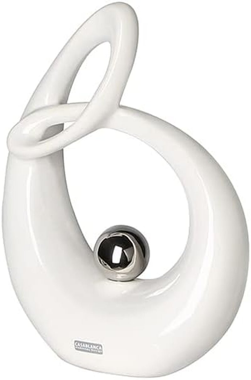 GILDE Escultura decorativa de cerámica La Vida - figura blanca/plateada vidriada blanca con bola plateada - altura 22 cm Estatuillas y esculturas Naty Shop