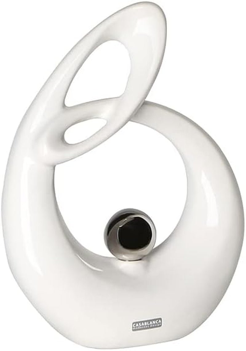 GILDE Escultura decorativa de cerámica La Vida - figura blanca/plateada vidriada blanca con bola plateada - altura 22 cm Estatuillas y esculturas Naty Shop