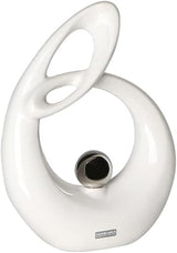 GILDE Escultura decorativa de cerámica La Vida - figura blanca/plateada vidriada blanca con bola plateada - altura 22 cm Estatuillas y esculturas Naty Shop