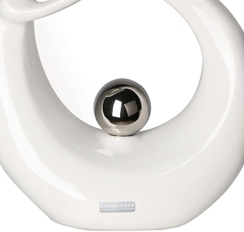 GILDE Escultura decorativa de cerámica La Vida - figura blanca/plateada vidriada blanca con bola plateada - altura 22 cm Estatuillas y esculturas Naty Shop