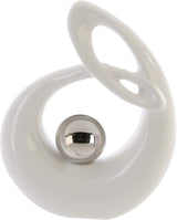 GILDE Escultura decorativa de cerámica Vida - figura blanca/plateada esmaltada en blanco con bola plateada - altura 22 cm Estatuillas y esculturas Naty Shop Título predeterminado