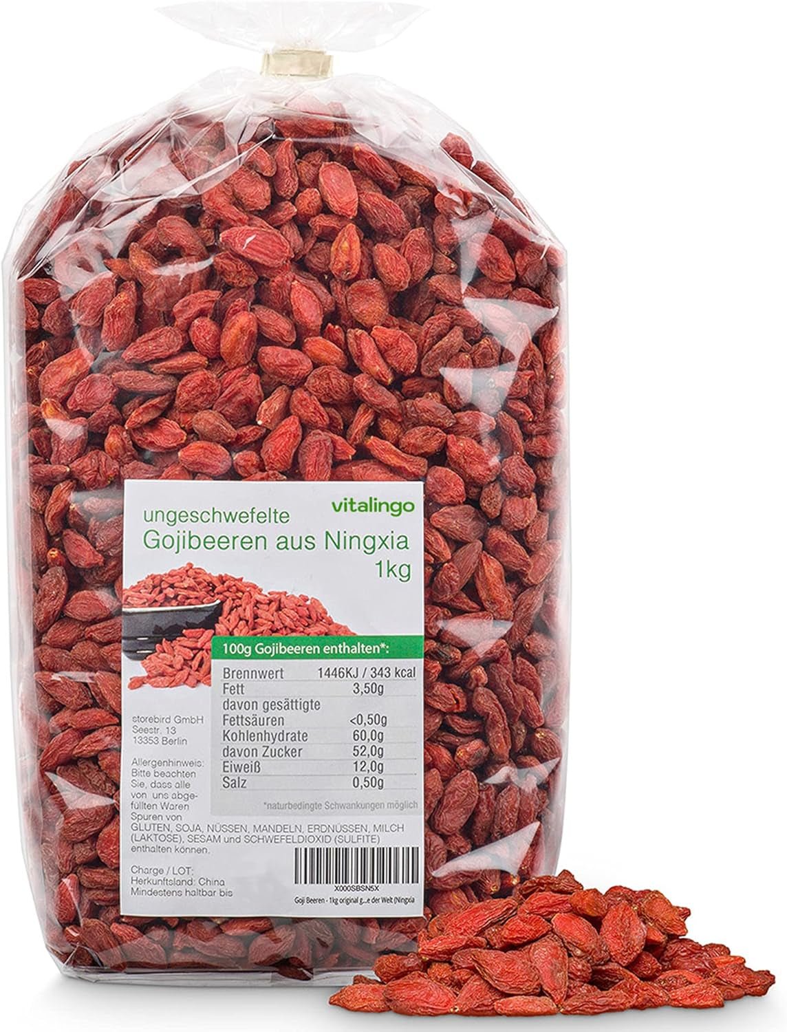 Bayas de Goji: 1 kg de bayas de Goji secas y sin azufre de una de las mejores regiones de cultivo del mundo, Ningxia China Productos secos Naty Shop Título predeterminado