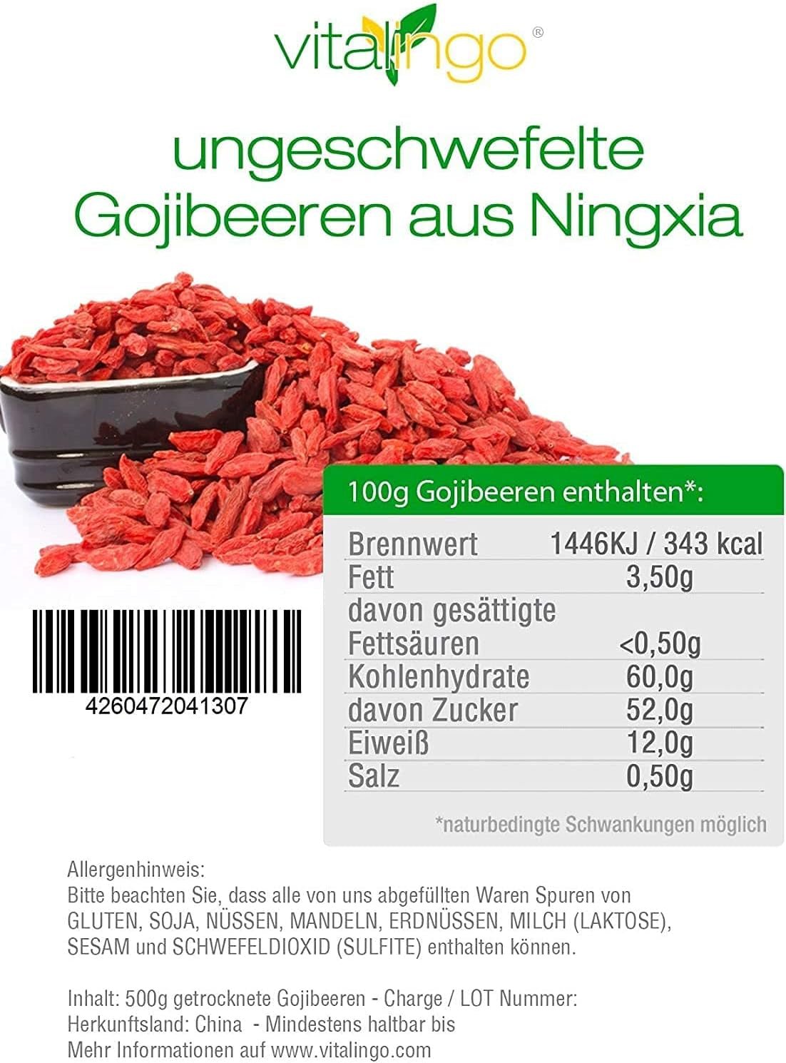 Bayas de Goji - 1 kg de bayas de goji secas y sin azufre de una de las mejores regiones de cultivo del mundo, Ningxia China Productos secos Naty Shop
