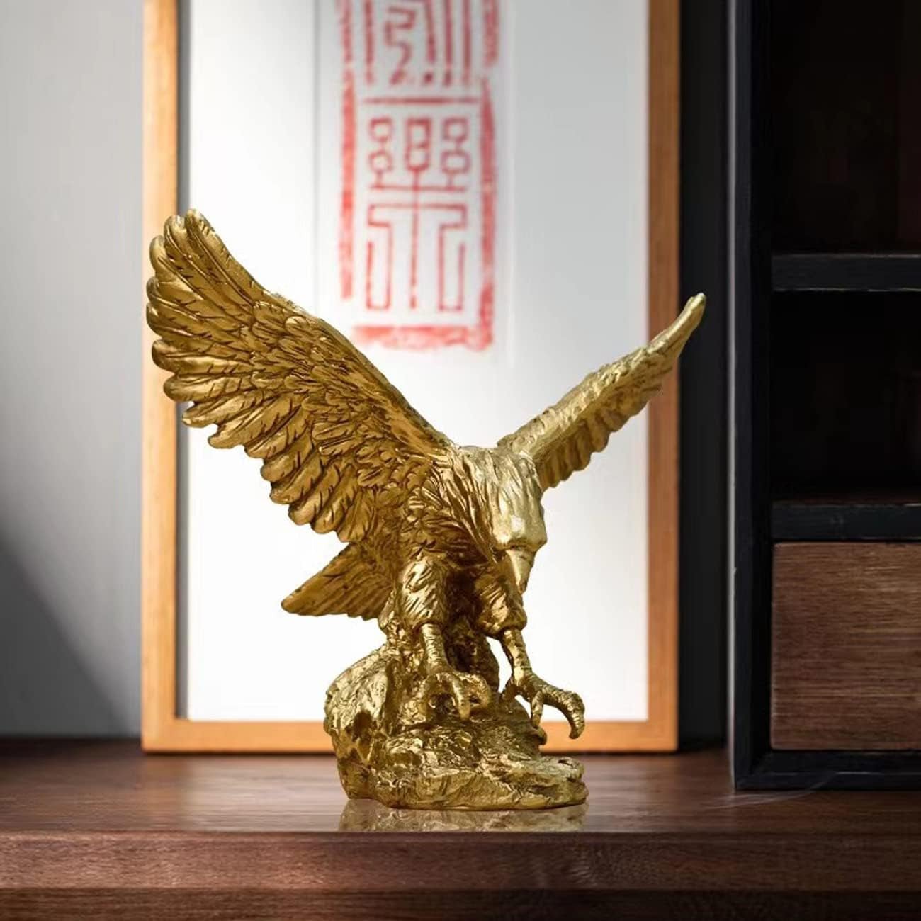 Estatua de adornos de resina de águila dorada, escultura de águila dorada Decoración moderna de estatuillas de oficina en el hogar Decoración de escritorio (dorado 1) Estatuillas y esculturas Naty Shop