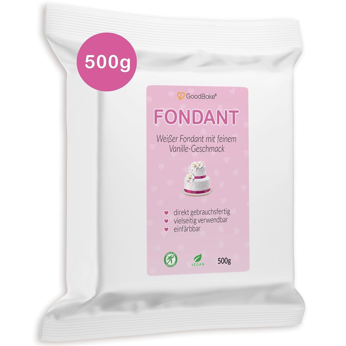 GoodBake fondant negro 500g, fondant enrollado para recubrir, dar forma, decorar tartas, figuras, flores de azúcar y más, sin aceite de palma, vegano, sin gluten Naty Shop Pasta de azúcar blanca