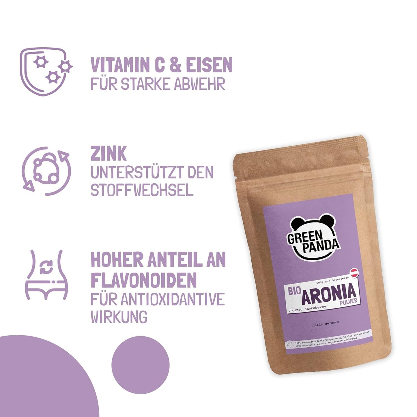 GREEN PANDA® chokeberry orgánico en polvo de Austria | chokeberries secos finamente molidos | chokeberries orgánicos sin aditivos | alternativa regional al polvo de acai y las bayas de goji | 500g Naty Shop productos deshidratados
