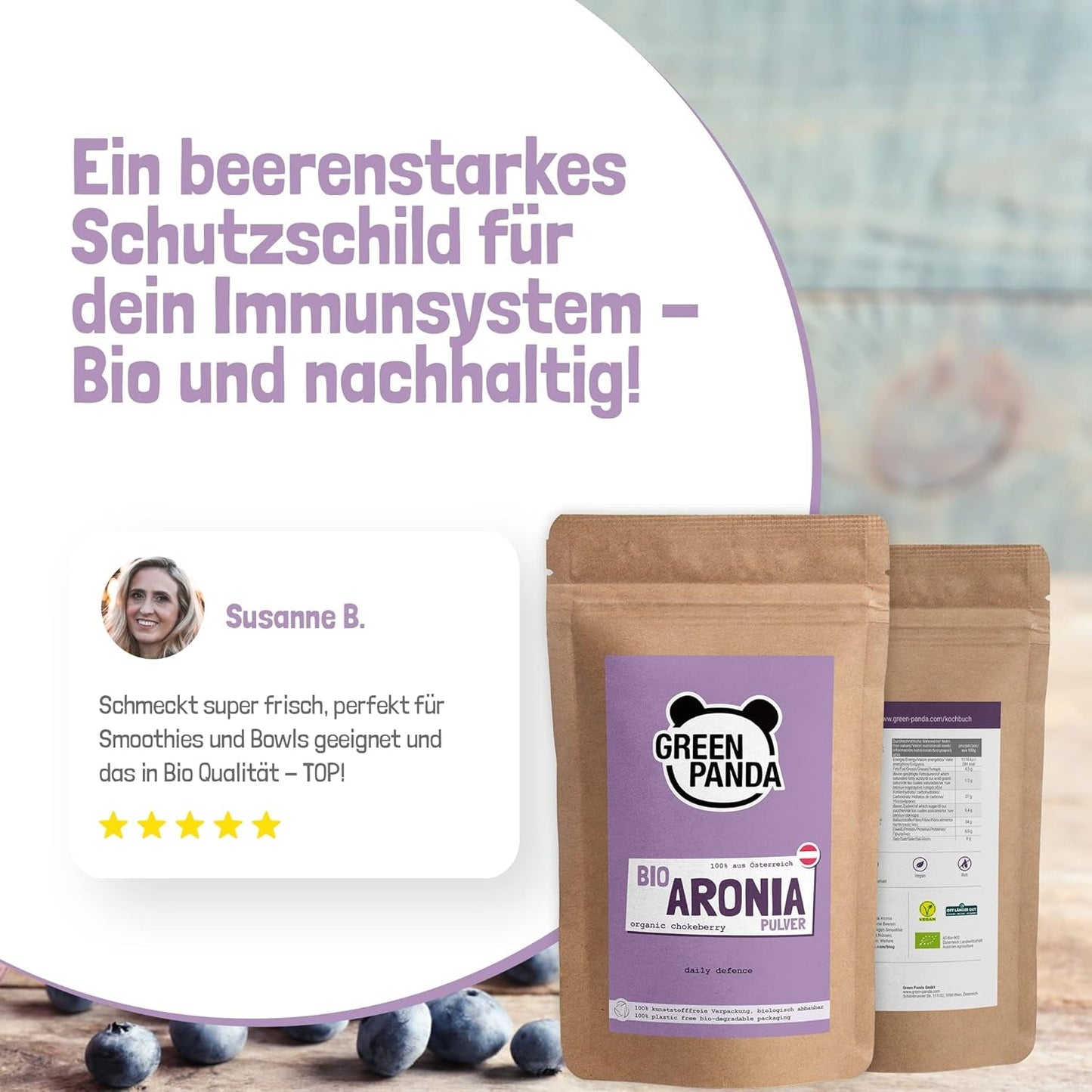 GREEN PANDA® chokeberry orgánico en polvo de Austria | chokeberries secos finamente molidos | chokeberries orgánicos sin aditivos | alternativa regional al polvo de acai y las bayas de goji | 500g Naty Shop productos deshidratados