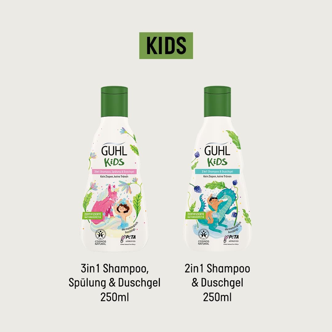 Guhl Kids Dino Advantage Set - 2x Guhl Kids Champú y Gel de Ducha 2 en 1, 250ml + 1x Libro Pixi - Desarrollado especialmente para niños - Sin tirones - Certificado Cosmos Natural Infantil - Baño y cuidado de la piel Naty Shop