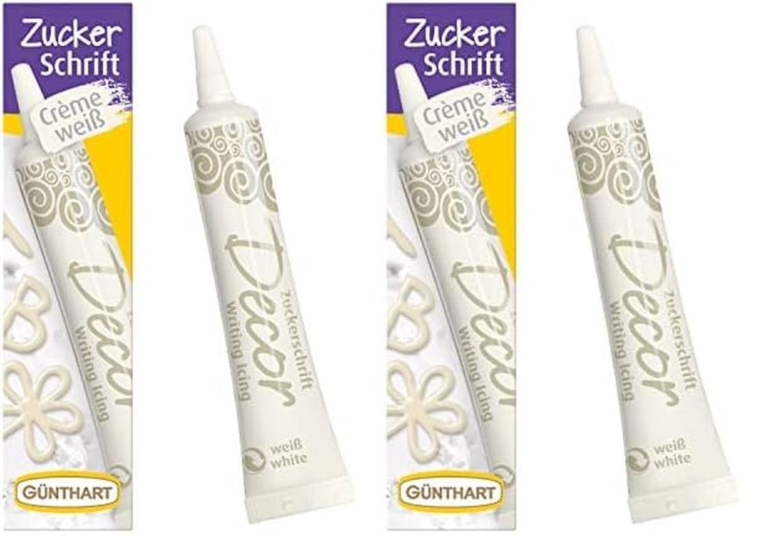 Günthart BackDecor Letras de azúcar BLANCO 25g para cualquier postre en color azúcar blanco para letras y diseños bonitos, 1 paquete (25g) Naty Shop Pasta de azúcar media (paquete de 2) Letras de azúcar blanco