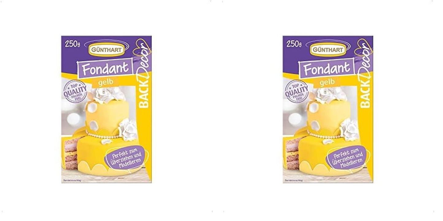 Günthart BackDecor 250 Fondant Verde 100% Vegano Sin Aceite de Palma Resistente al desgarro para cubrir tartas y pasteles Apto para modelar 1 paquete (1 x 250 g) Naty Shop Pasta de azúcar 250 g (paquete de 2) Amarillo
