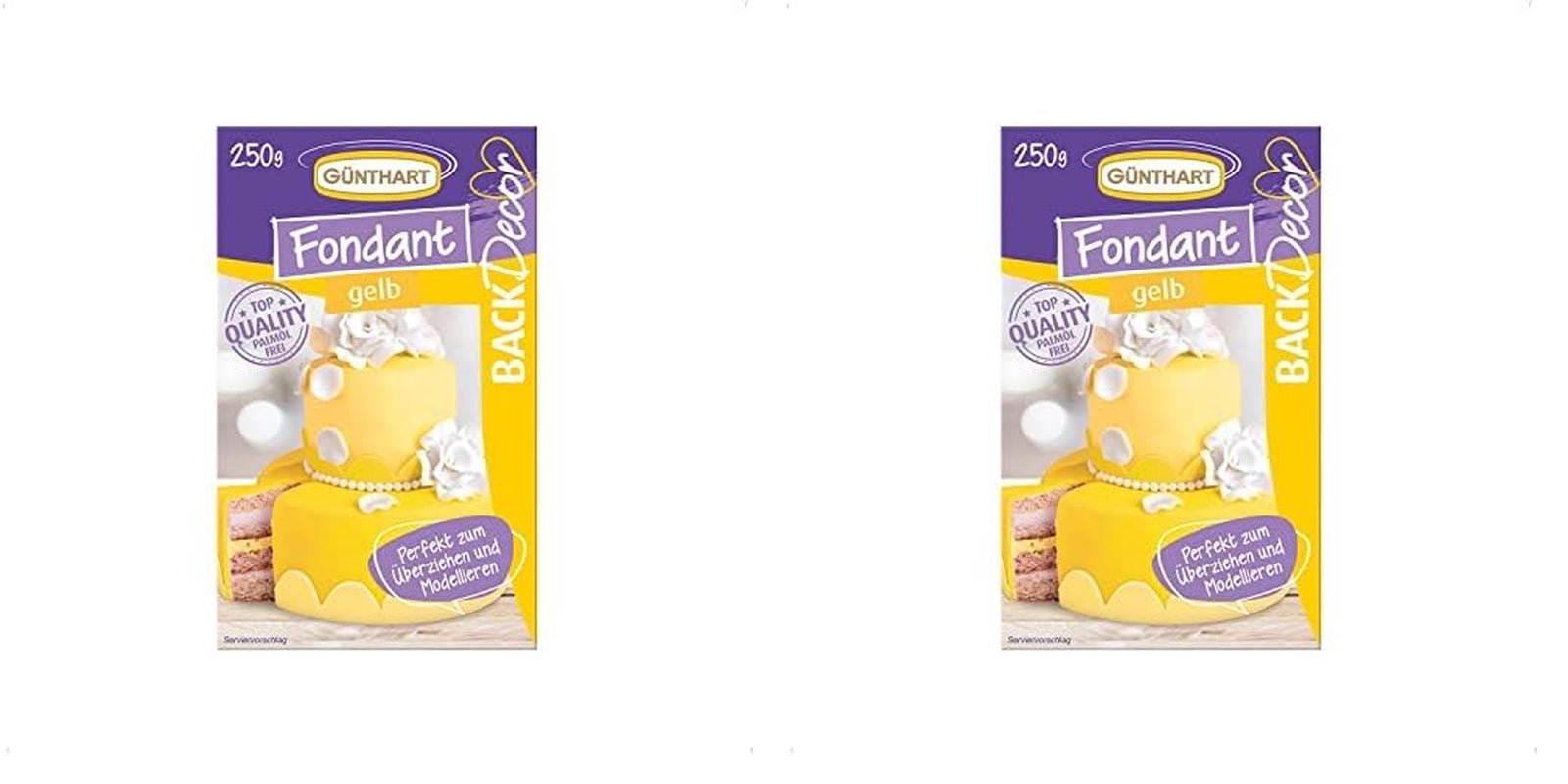 Günthart BackDecor 250 Fondant Verde 100% Vegano Sin Aceite de Palma Resistente al desgarro para cubrir tartas y pasteles Apto para modelar 1 paquete (1 x 250 g) Naty Shop Pasta de azúcar 250 g (paquete de 2) Amarillo