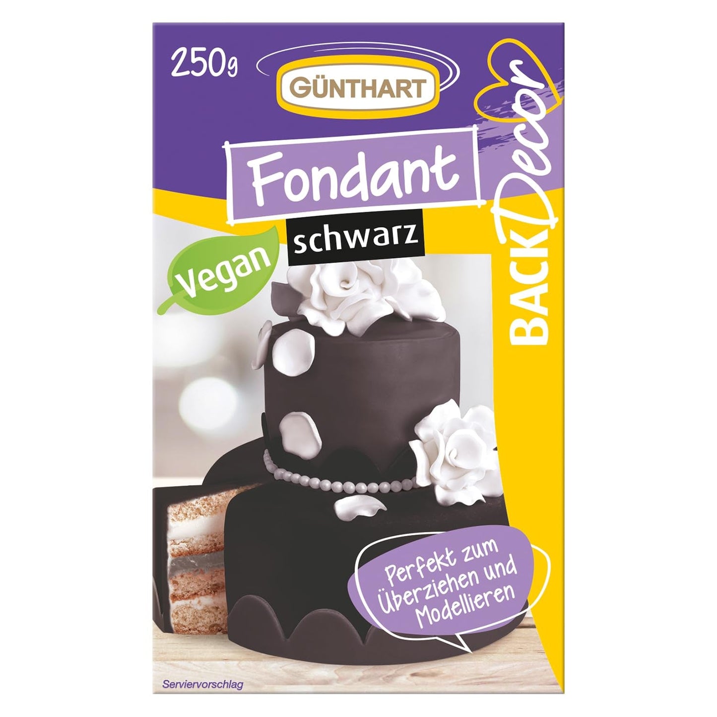 Günthart BackDecor 250 Fondant Verde 100% Vegano Sin Aceite De Palma Resistente Al Desgarro Para Cubrir Tartas Y Pasteles Adecuado Para Modelar 1 Paquete (1 x 250g) Naty Shop Pasta De Azúcar 250G (1 Paquete) Negro