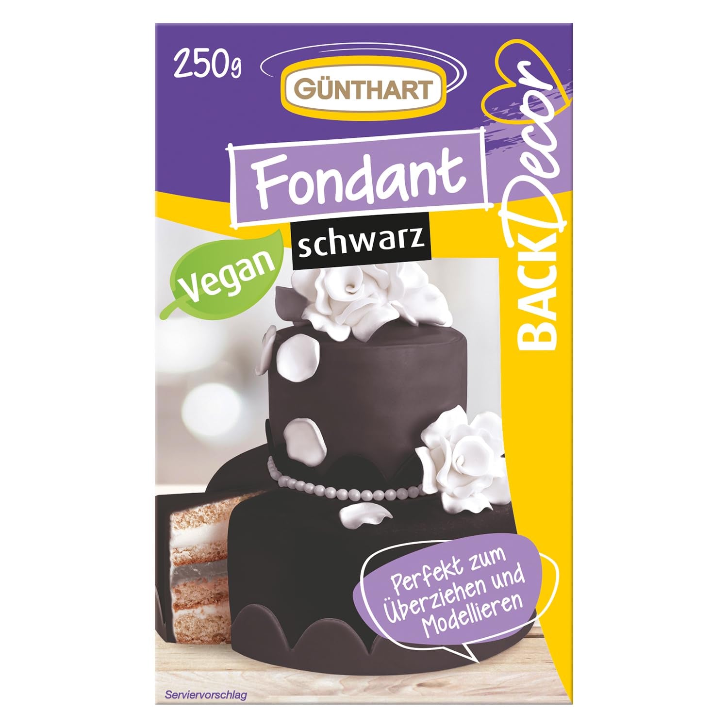 Günthart BackDecor 250 Fondant Verde 100% Vegano Sin Aceite De Palma Resistente Al Desgarro Para Cubrir Tartas Y Pasteles Adecuado Para Modelar 1 Paquete (1 x 250g) Naty Shop Pasta De Azúcar 250G (1 Paquete) Negro