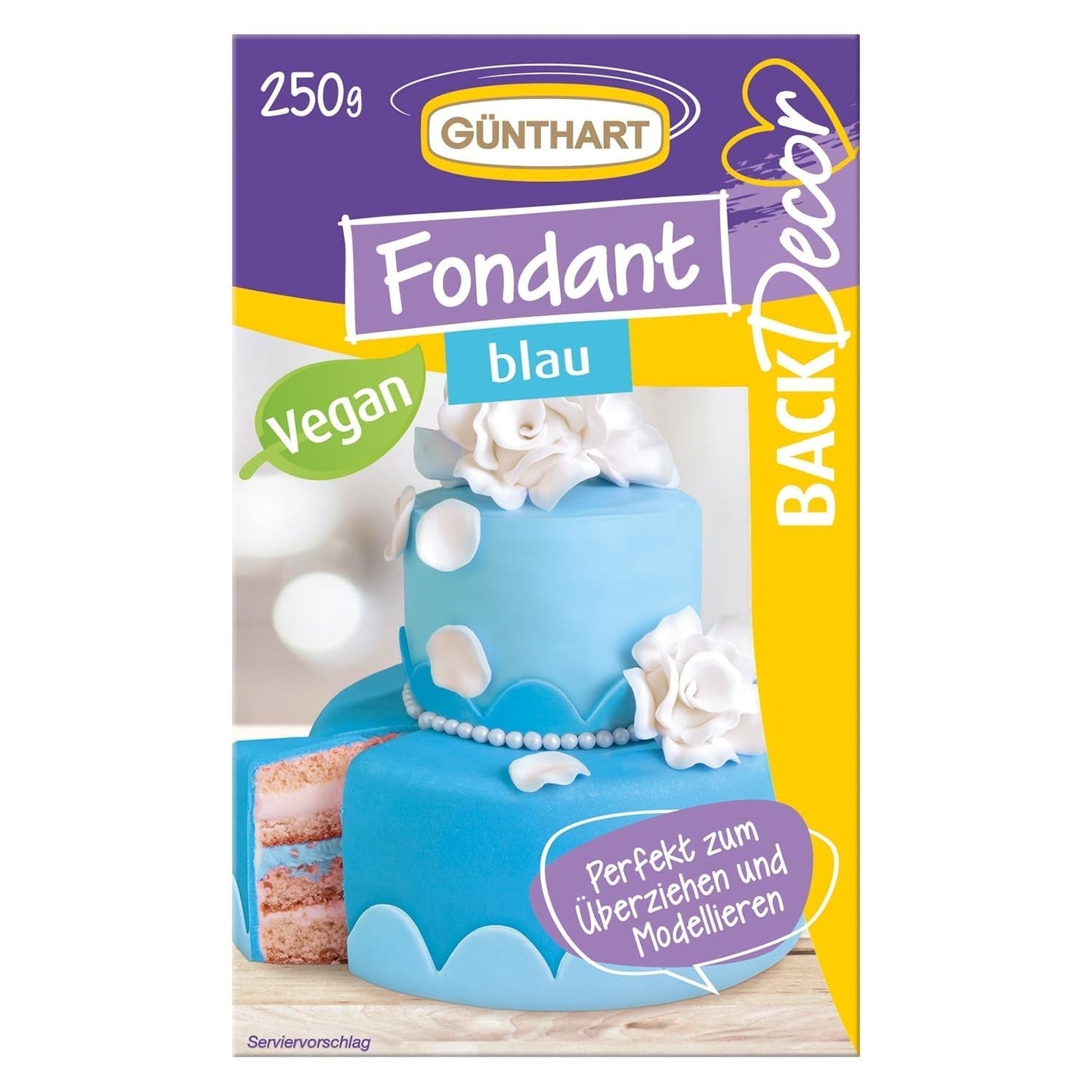 Günthart BackDecor 250 fondant verde, 100% vegano, sin aceite de palma, resistente a la rotura para cubrir tartas y pasteles, apto para modelar, 1 paquete (1 x 250 g) Naty Shop Pasta de azúcar 250 G (1 paquete) Azul