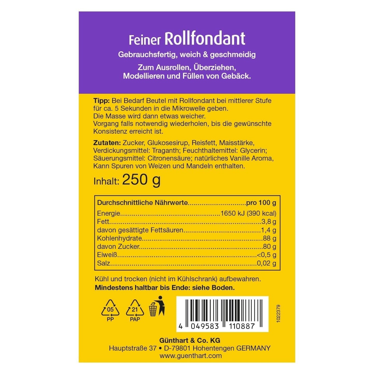 Günthart BackDecor Pasta de azúcar blanca 250 g, 100% vegana, sin aceite de palma, resistente a la rotura para cubrir tartas y pasteles, apto para modelar, paquete de 2 (1 x 250 g) Naty Shop Pasta de azúcar