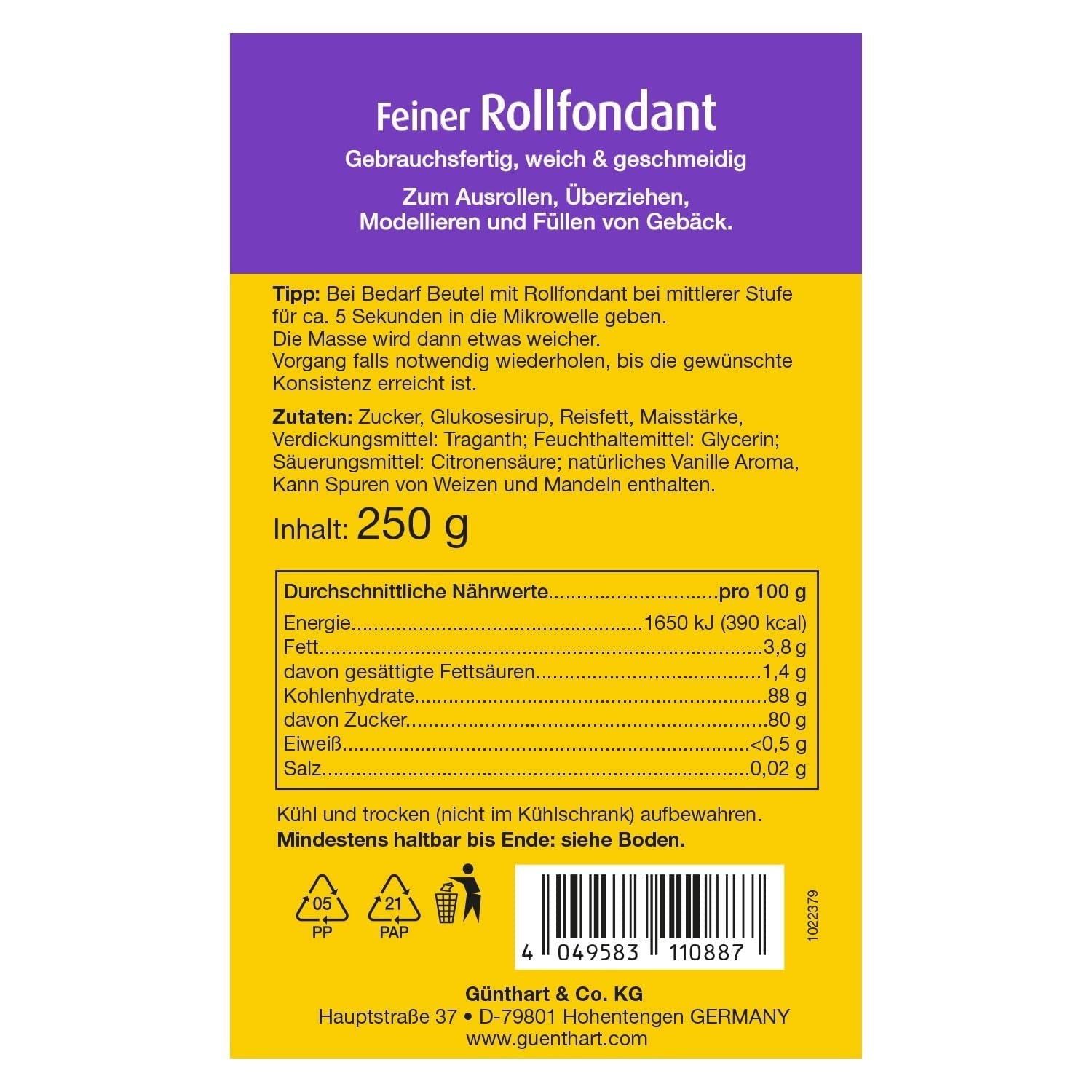 Günthart BackDecor Pasta de azúcar blanca 250 g, 100% vegana, sin aceite de palma, resistente a la rotura para cubrir tartas y pasteles, apto para modelar, paquete de 2 (1 x 250 g) Naty Shop Pasta de azúcar