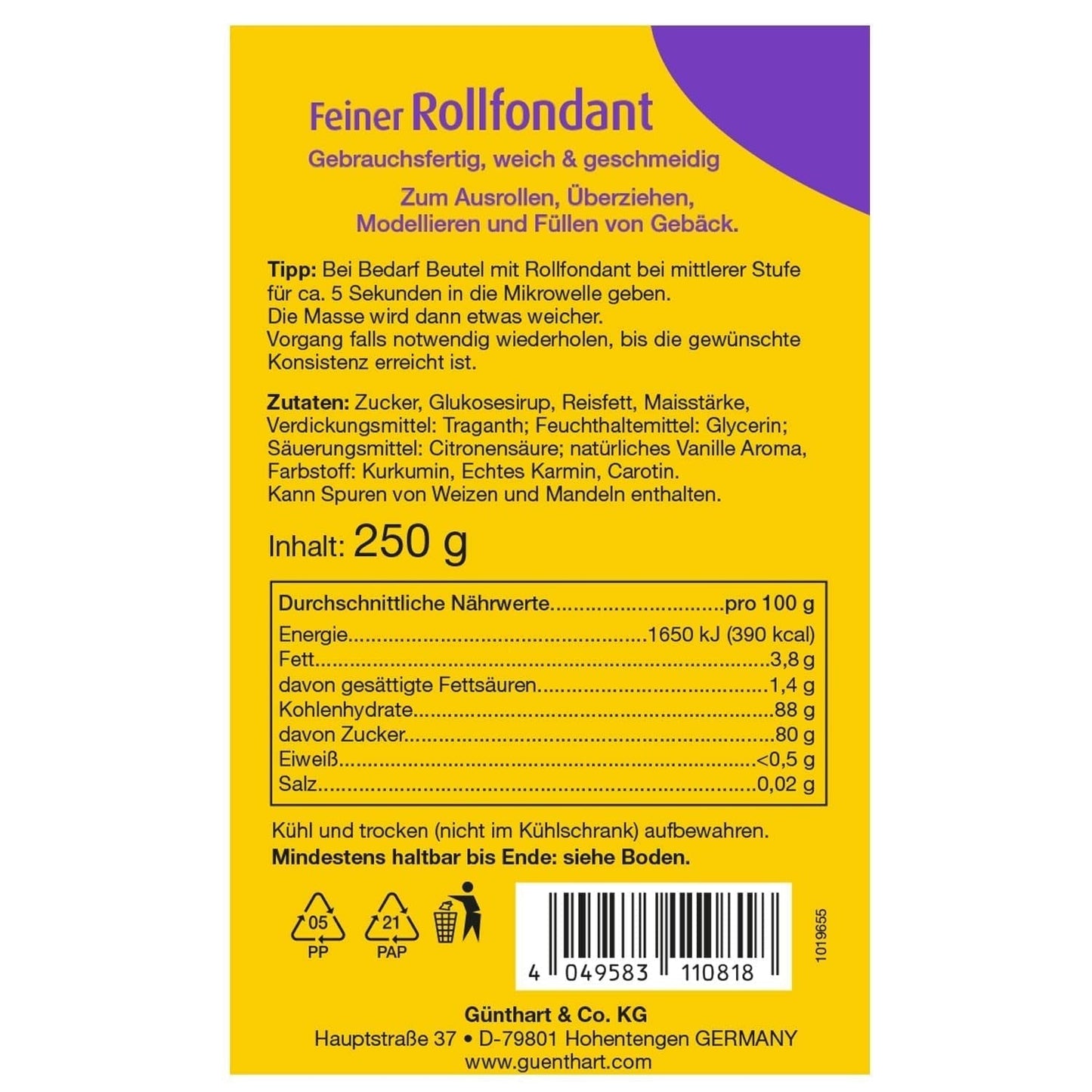 Günthart BackDecor Pasta de azúcar roja 250 g, sin aceite de palma, resistente a la rotura para cubrir tartas y pasteles, apto para modelar, paquete de 2 (1 x 250 g) Pasta de azúcar Naty Shop