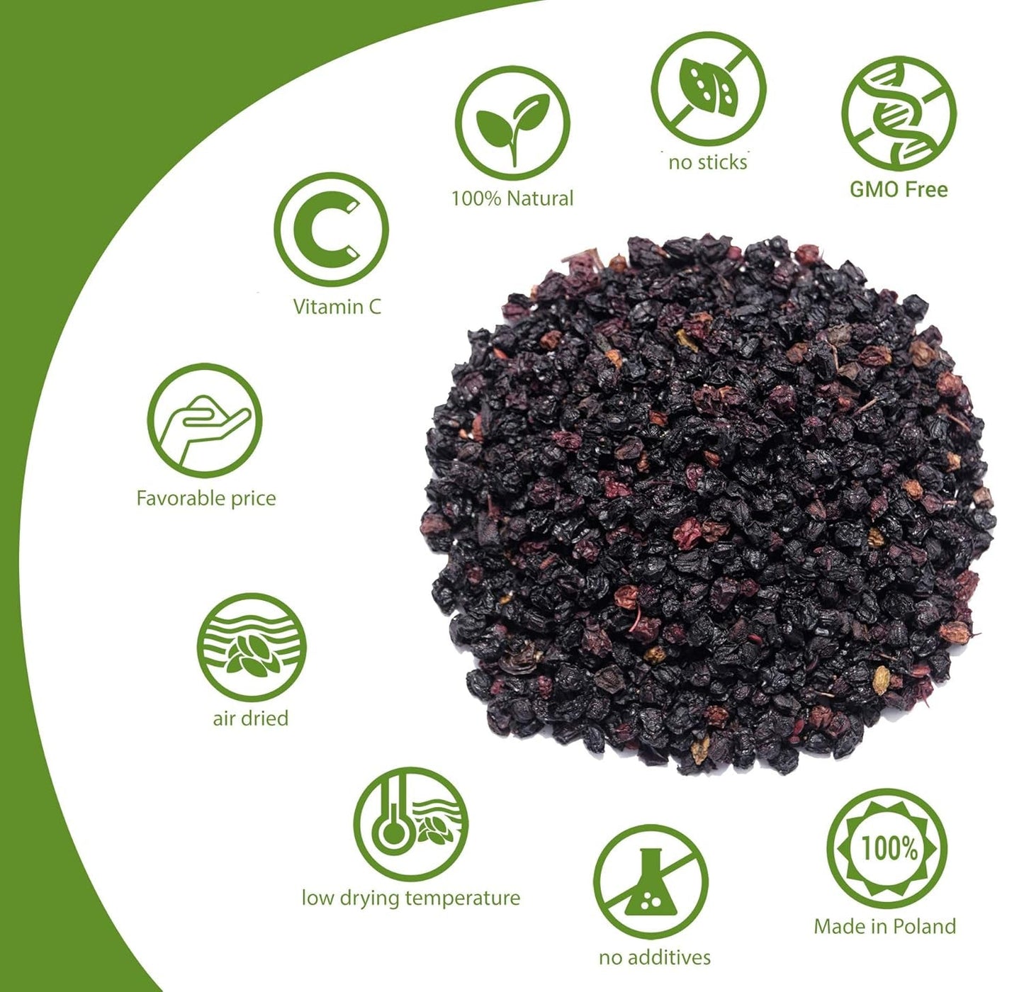 HerbaNordPol bayas de saúco deshidratadas 1kg PREMIUM, Fructus Sambuci Productos deshidratados Naty Shop
