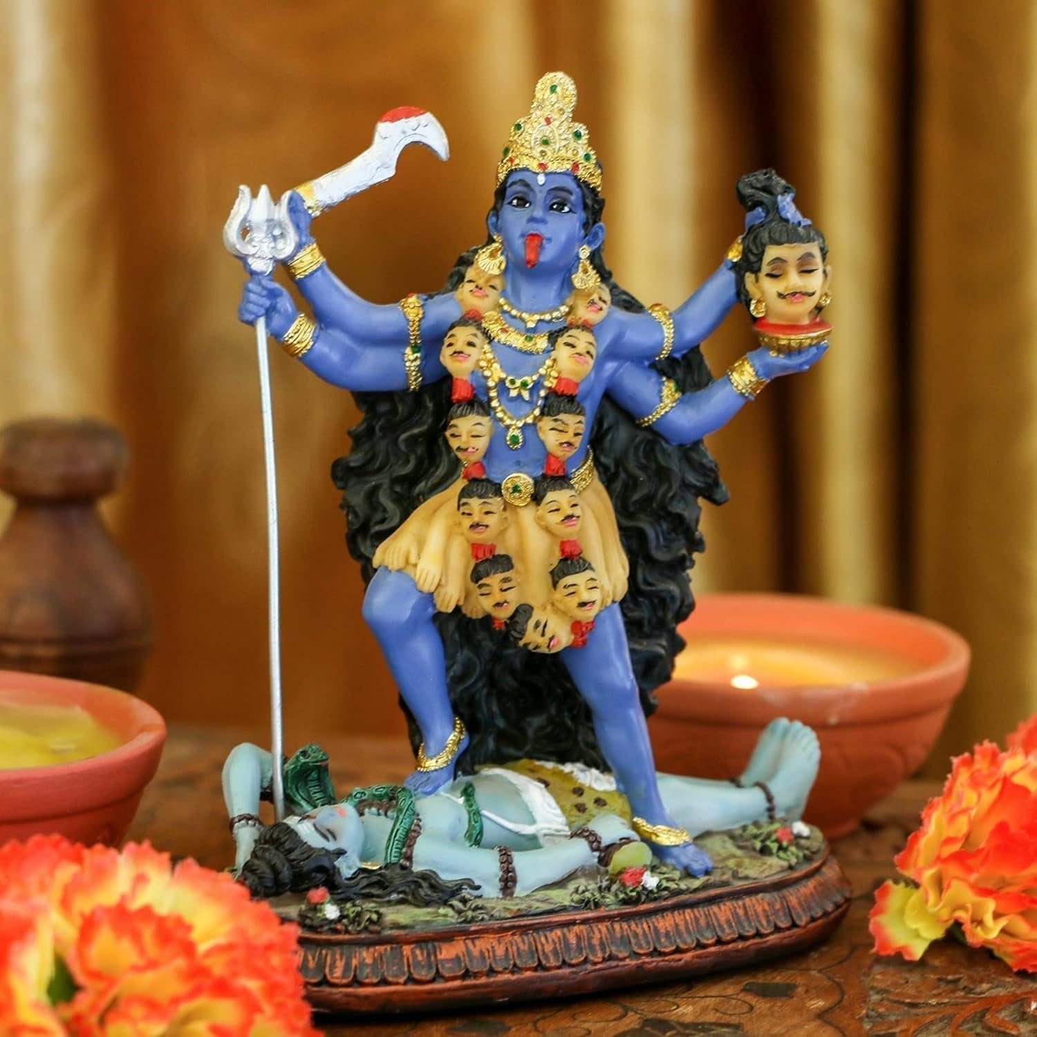Estatua del dios hindú Kali Ma, Diosa de la India Kali Bhavatarini Estatua del destructor Estatua decorativa de la diosa hindú del tiempo y la muerte Figura Murti Diwali Pooja Regalos Oficina en casa Templo Mandir Altar Puja Artículos Estatuillas y esculturas Tienda Naty