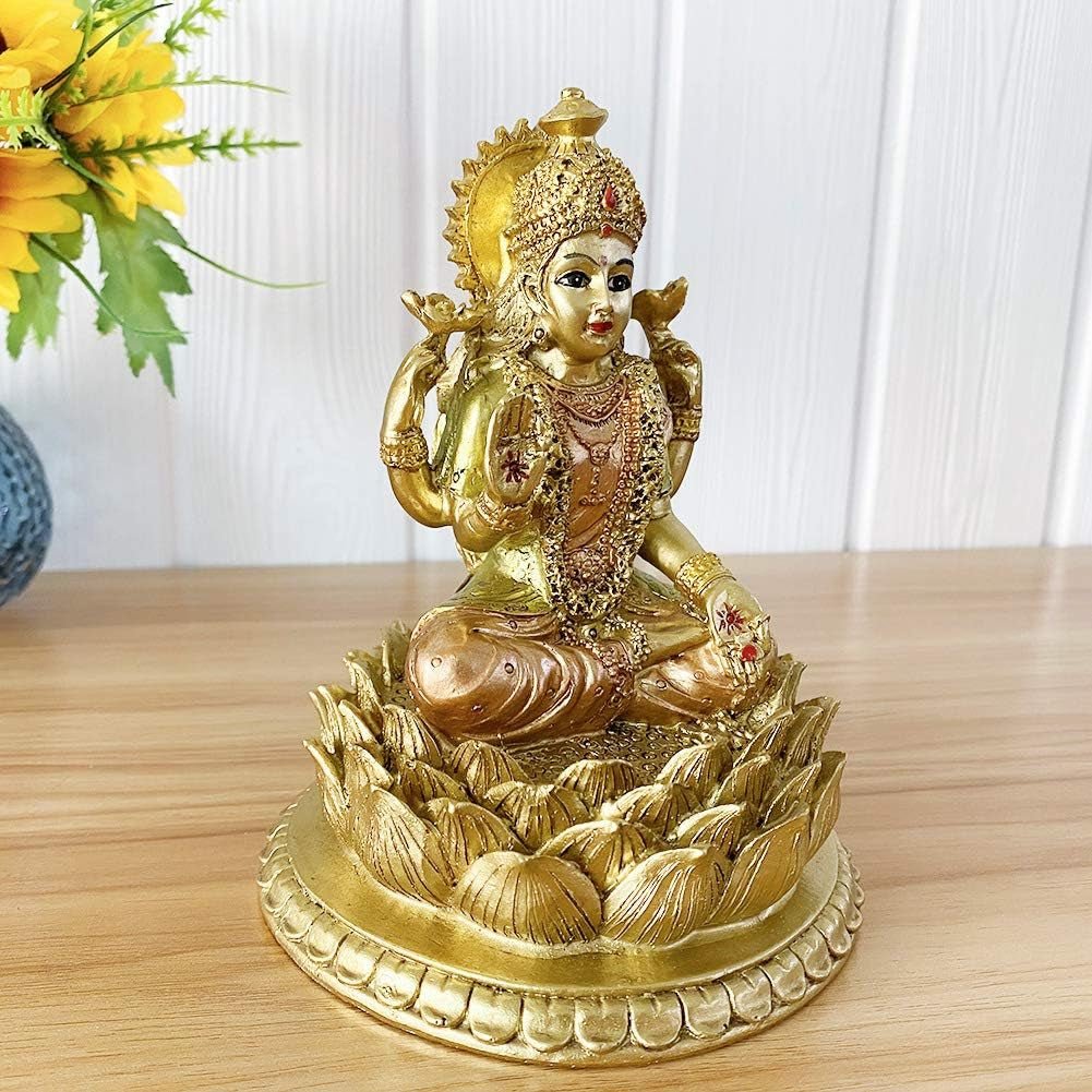 Escultura de loto de la diosa hindú Laxmi - Dios indio Señor Lakshmi Puja Estatua - India Murti Idol Figuras Pooja Artículo Diwali Regalos Estatuillas y esculturas Naty Shop