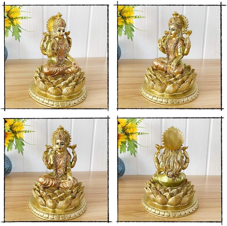 Escultura de loto de la diosa hindú Laxmi - Dios indio Señor Lakshmi Puja Estatua - India Murti Idol Figuras Pooja Artículo Diwali Regalos Estatuillas y esculturas Naty Shop