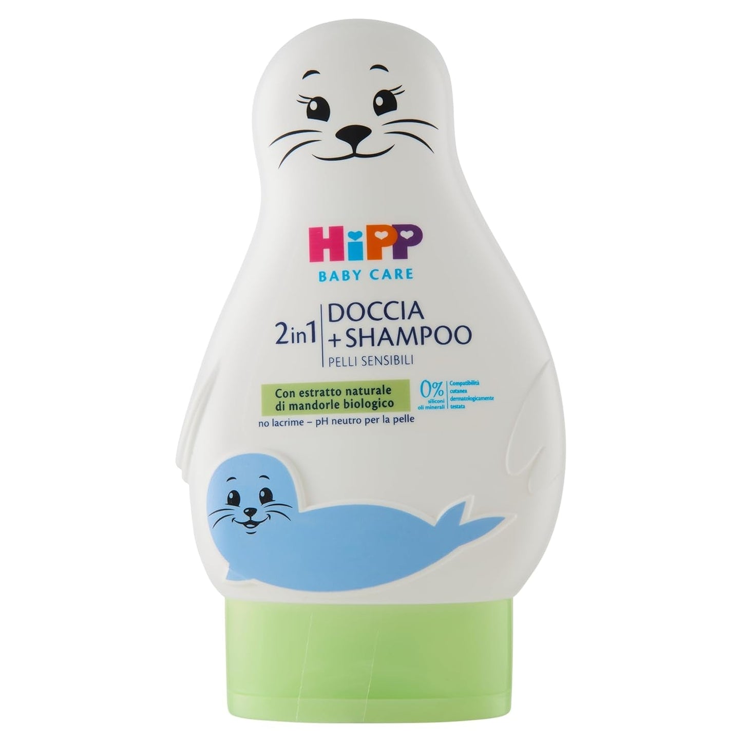 HiPP - Baby Care Champú de ducha para niños con forma de divertida foca, limpia suavemente cuerpo y cabello, pH neutro, con extracto de almendras ecológico, 1 frasco de 200 ml Infantil - Baño y Cuidado Naty Shop 200 Ml (1 pack)