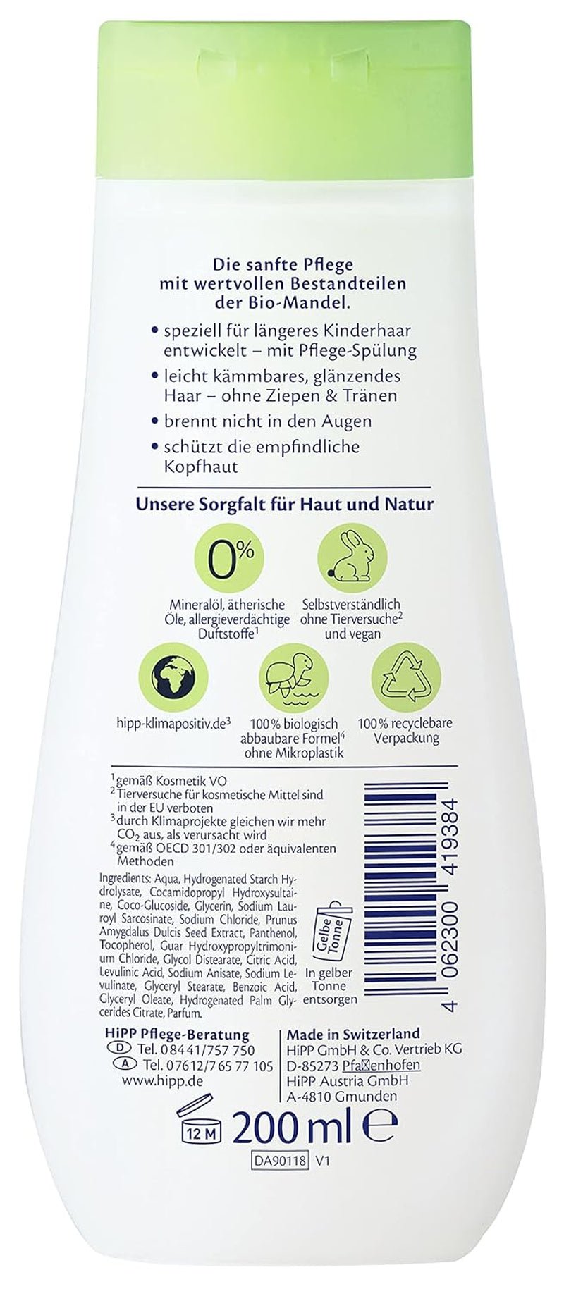 HiPP Baby Champú + acondicionador delicado, pack de 6 (6 x 200ml) Infantil - Baño y cuidado Naty Shop