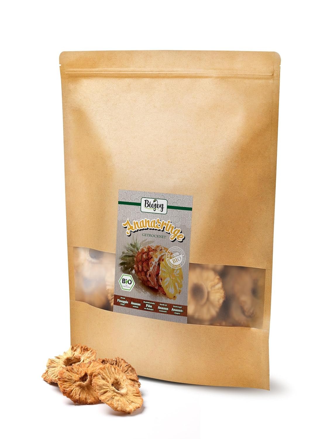 Biojoy Aros de piña BIO, secos (1 kg), sin azufre Naty Shop productos deshidratados