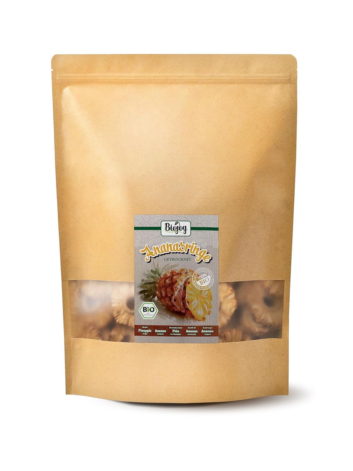 Biojoy BIO aros de piña secos (1 kg), sin azufre Naty Shop productos deshidratados 1 kg (1 paquete)