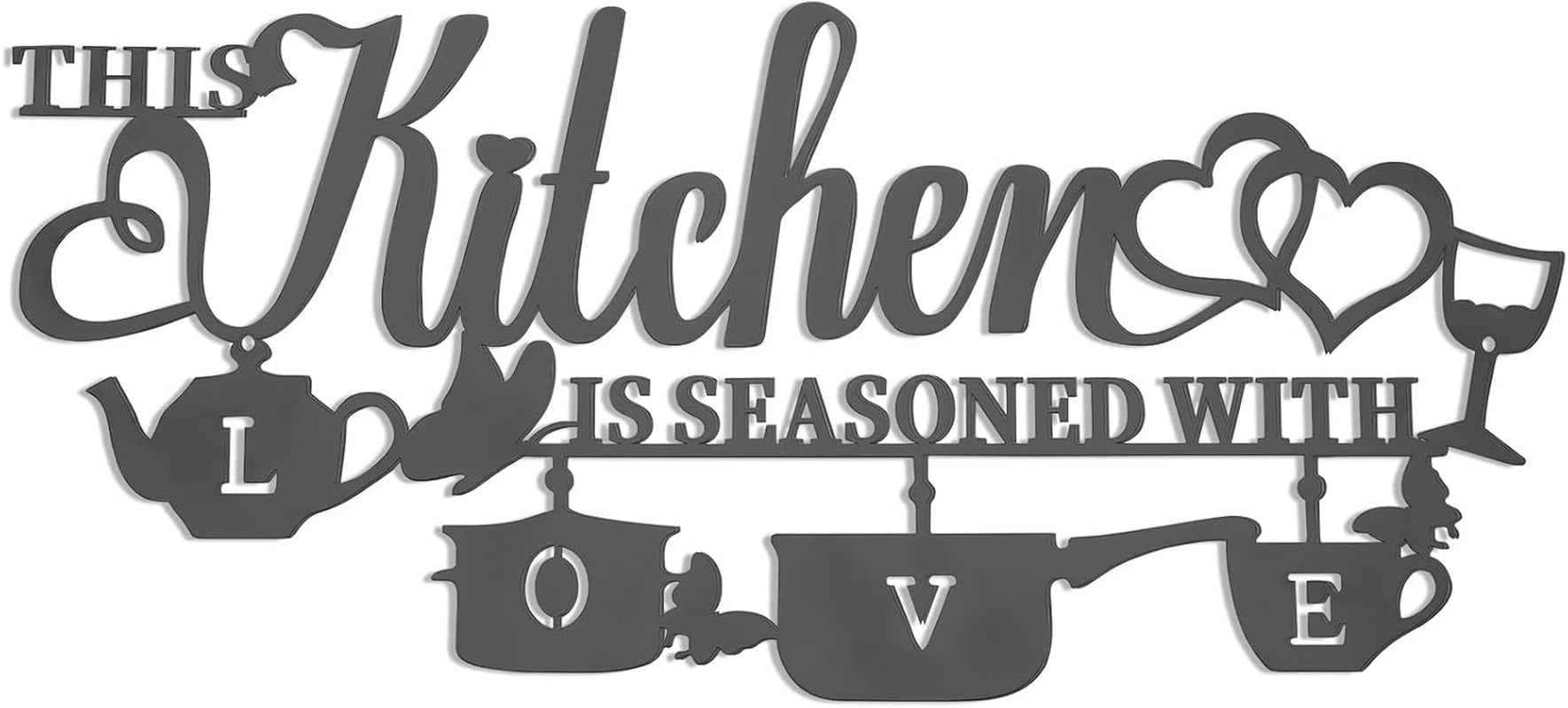 KHayRovies Decoración de pared de cocina Metal Esta cocina está sazonada con amor Placa con nombre de palabra negra Letras de hierro rústico Citas para cocina Granja Sala de estar Estatuillas y esculturas Naty Shop A